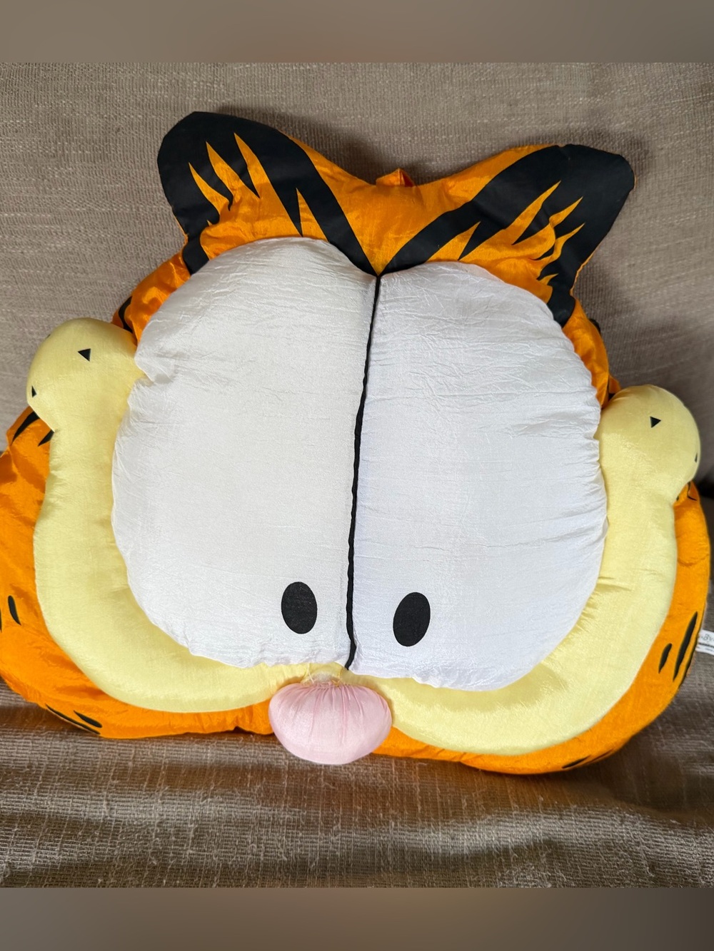 Vintage nylon Garfield Character Face Pillow Plush - Orange Yellow Pink